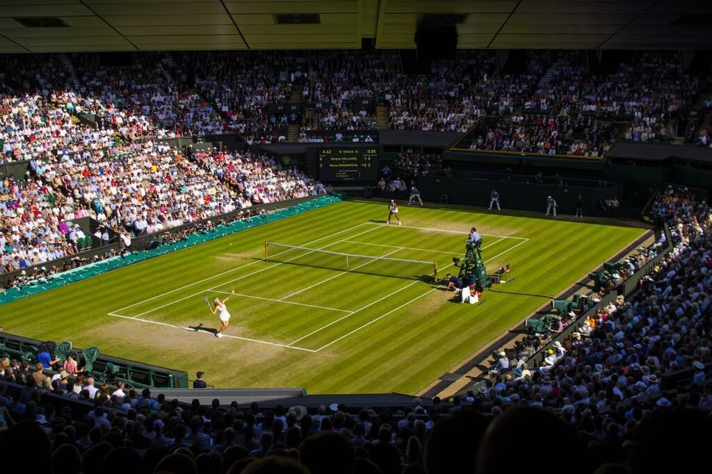Wimbledon tennis tournament with spectators on Centre Court in London
