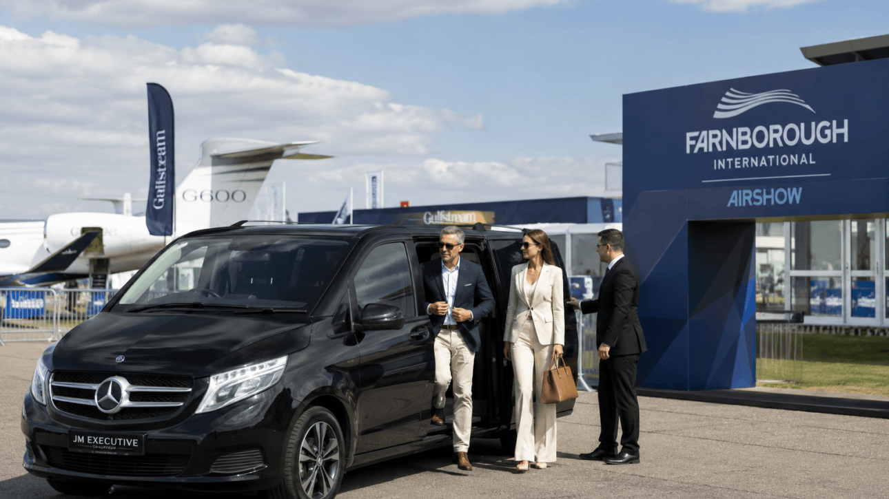 Luxury Mercedes V-Class chauffeur service at Farnborough International Airshow