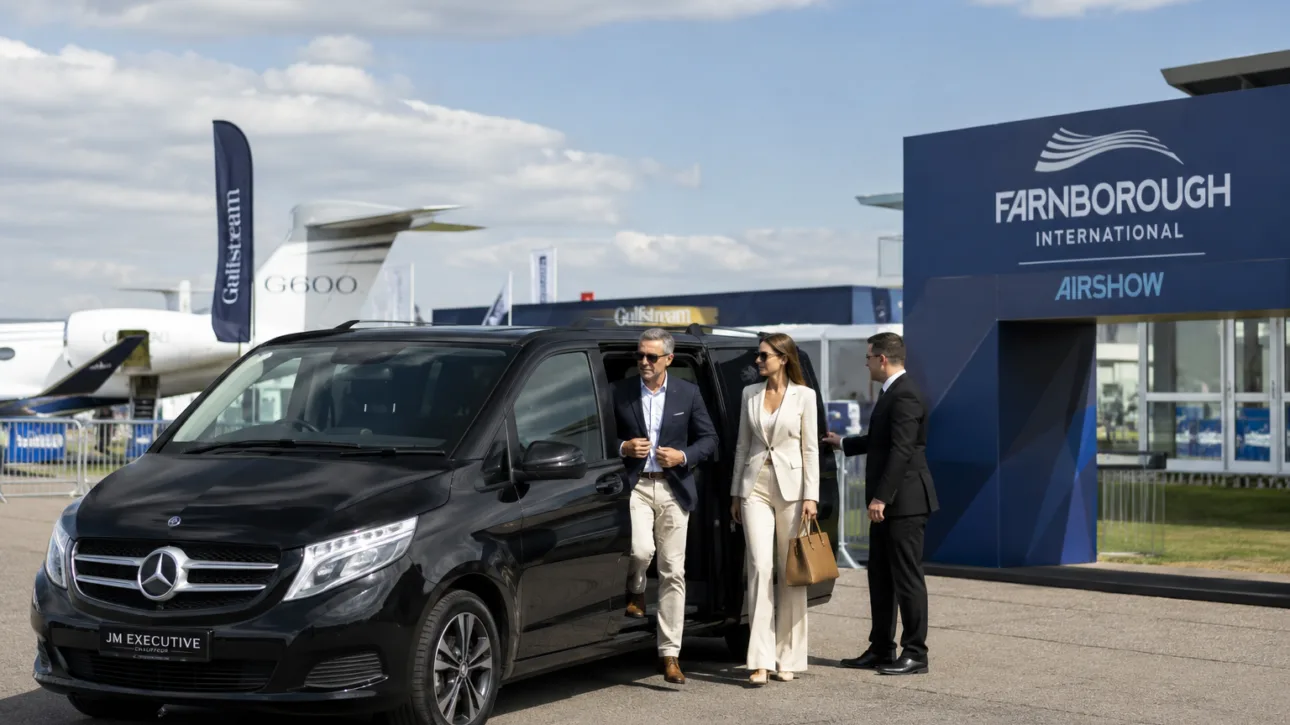 Luxury Mercedes V-Class chauffeur service at Farnborough International Airshow